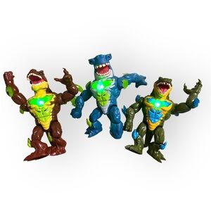 3 Beast Lab Beasts with Lights, Sounds Hammerhead,Terror T-Rex, Raging Raptor